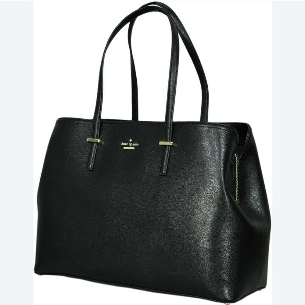 Kate Spade Black Leather Tote with Gold Accents - Picture 1 of 12